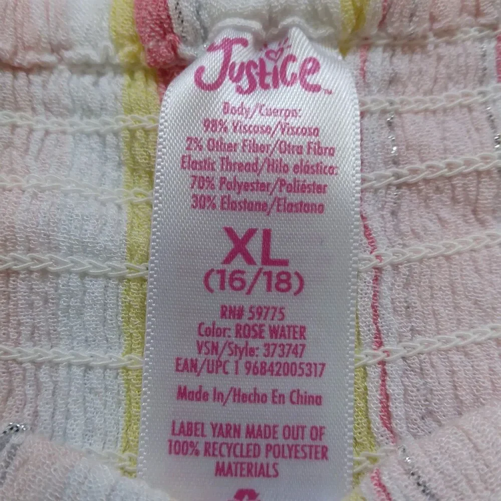 2 JUSTICE Shirt Top Blouse Tank Top Pink Stripes Blue Stripes Girls XL 16-18
